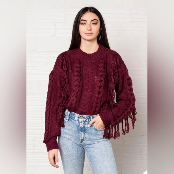 525 America Hand Braided Cable Fringe Top Persimmon Size XS - Picture 1 of 10